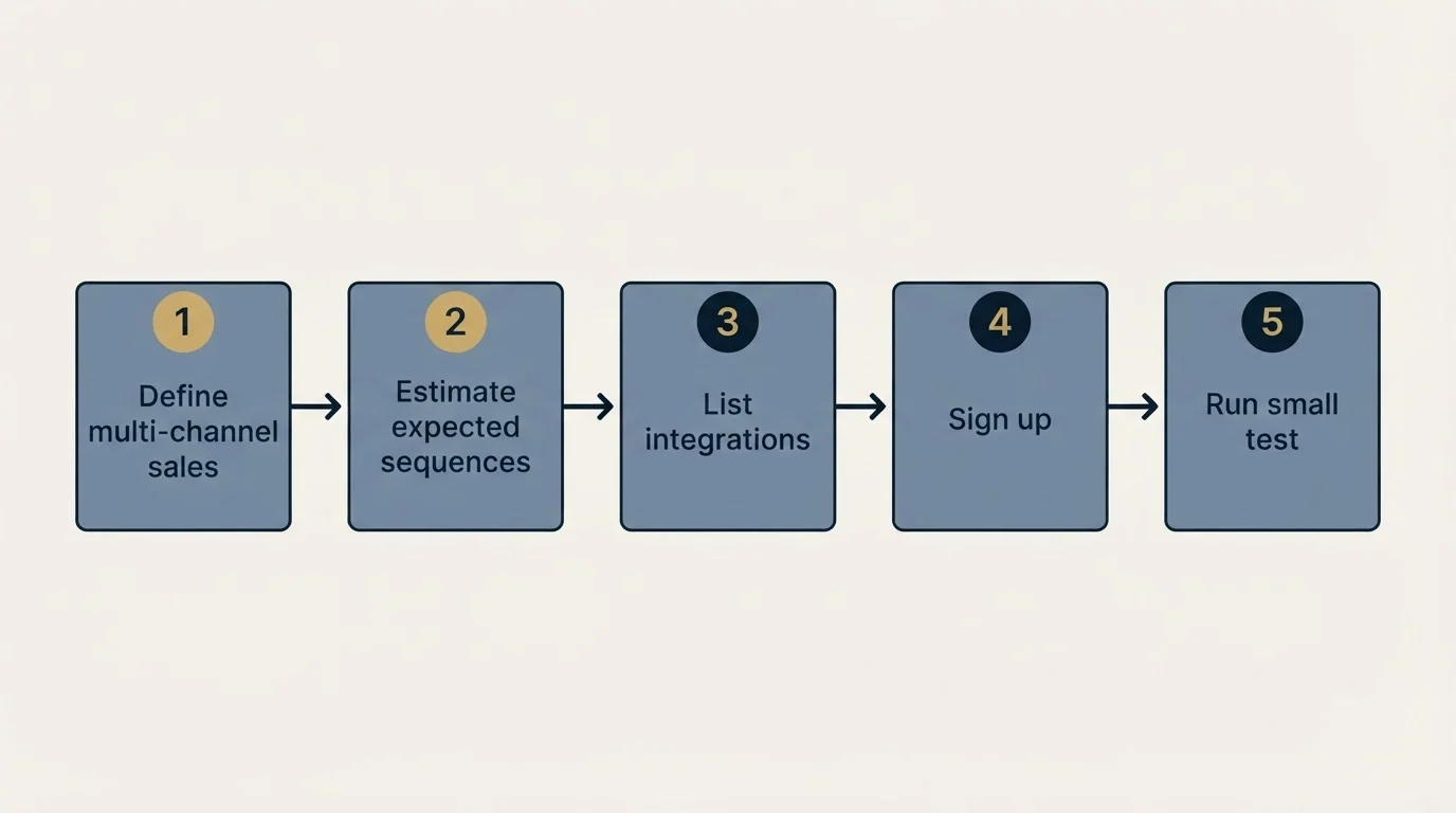 Step sequence: Getting Started Checklist (Define multi-channel sales, Estimate expected sequences, List integrations, Sign up)