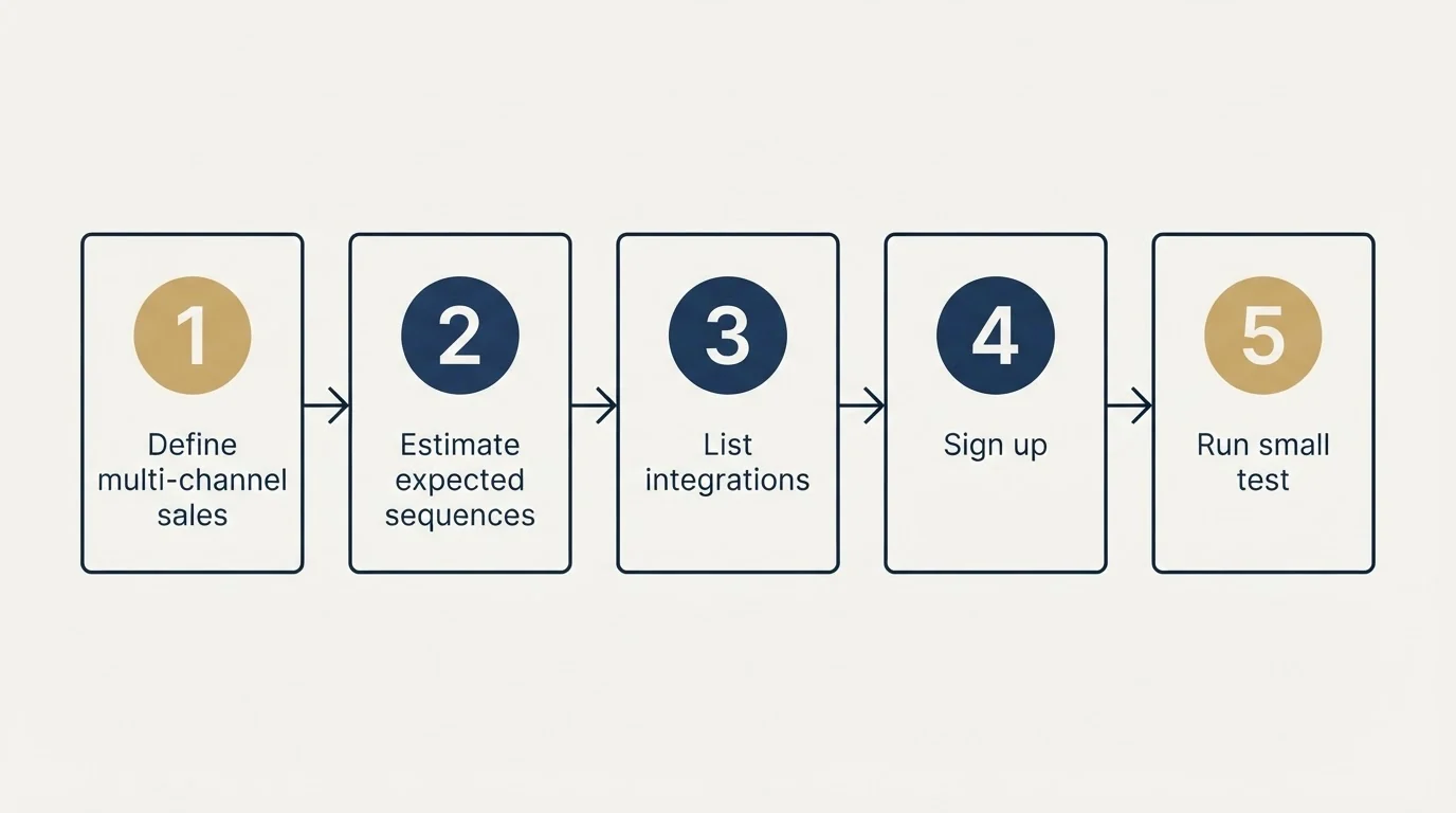 Step sequence: Getting Started Checklist (Define multi-channel sales, Estimate expected sequences, List integrations, Sign up)