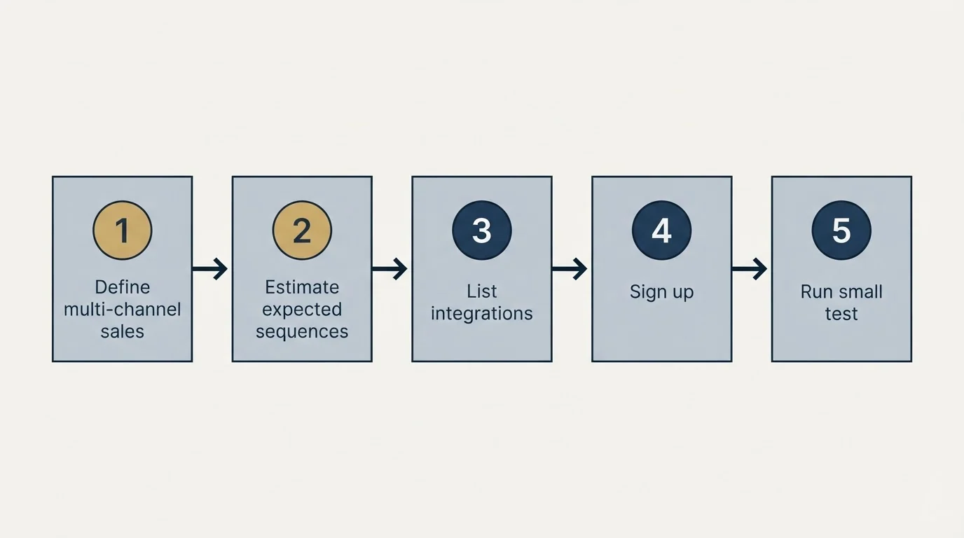 Step sequence: Getting Started Checklist (Define multi-channel sales, Estimate expected sequences, List integrations, Sign up)