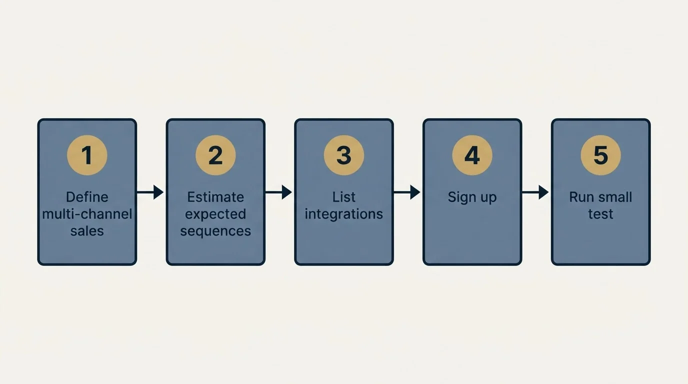Step sequence: Getting Started Checklist (Define multi-channel sales, Estimate expected sequences, List integrations, Sign up)