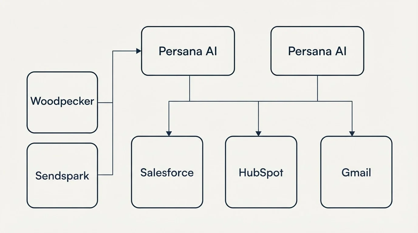 Integration grid: Integration Ecosystem (Persana AI, Salesforce, HubSpot, Gmail)