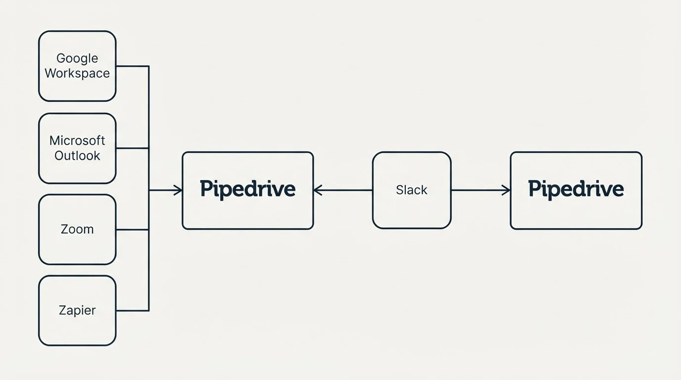 Integration flow: Integration Ecosystem (Pipedrive, Slack, Google Workspace, Microsoft Outlook)