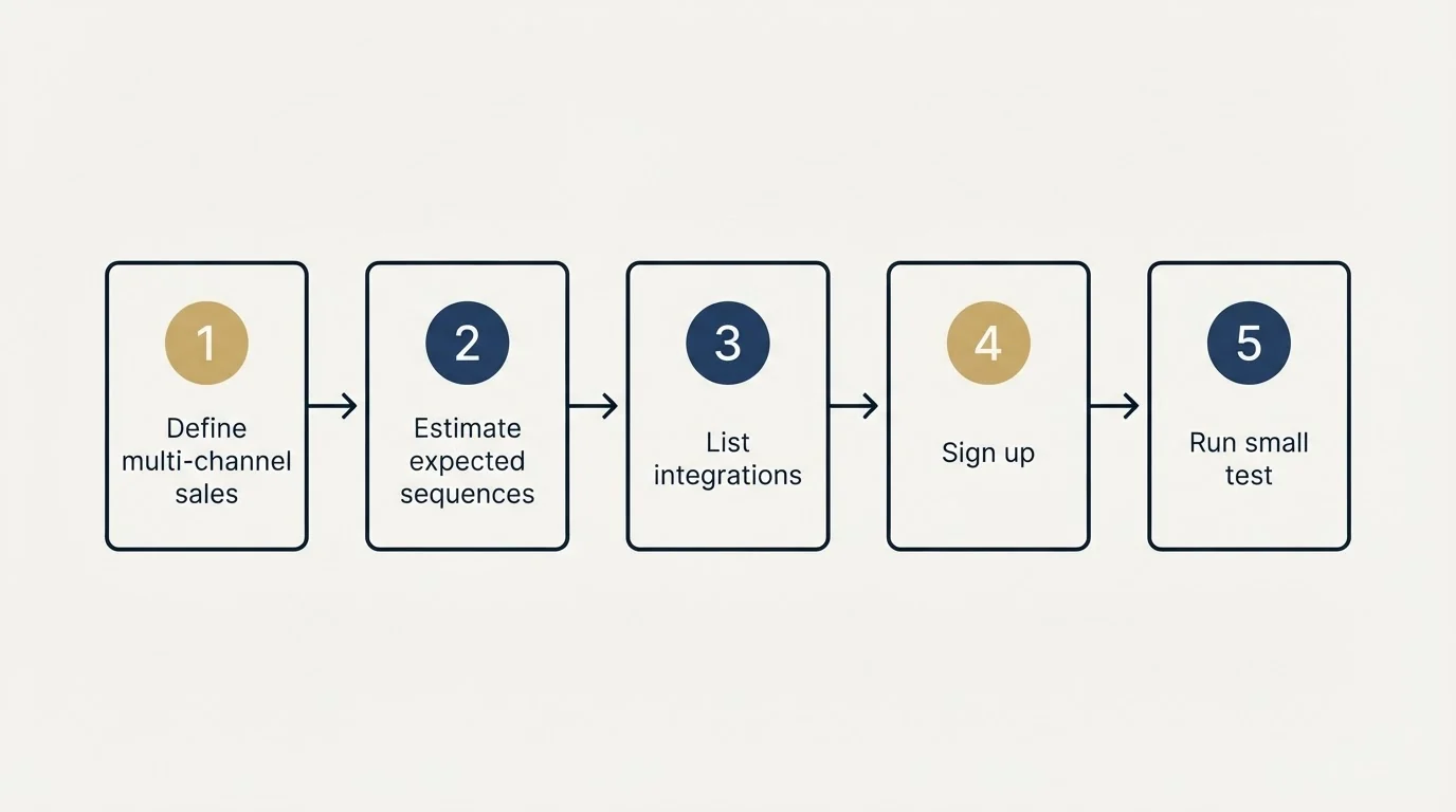 Step sequence: Getting Started Checklist (Define multi-channel sales, Estimate expected sequences, List integrations, Sign up)