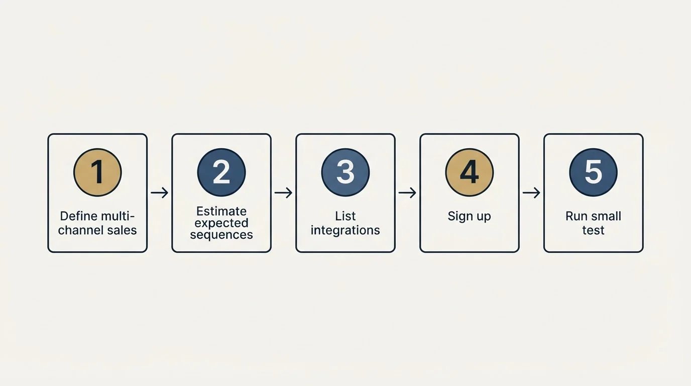 Step sequence: Getting Started Checklist (Define multi-channel sales, Estimate expected sequences, List integrations, Sign up)