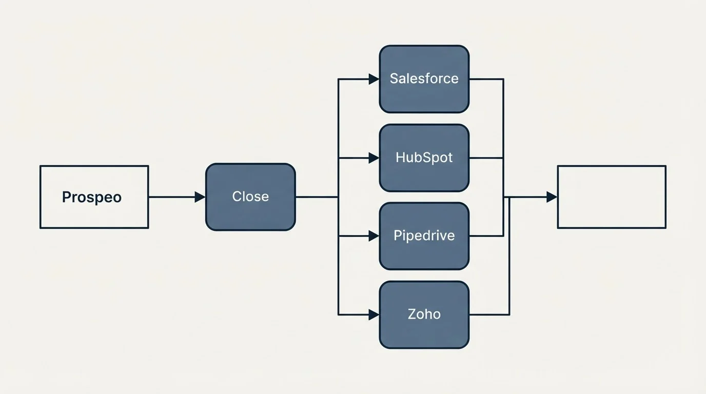 Integration flow: Integration Ecosystem (Prospeo, Salesforce, HubSpot, Pipedrive)