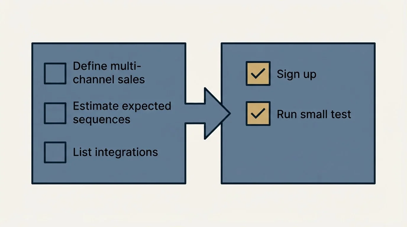Before-and-after steps: Getting Started Checklist (Define multi-channel sales, Estimate expected sequences, List integrations, Sign up)