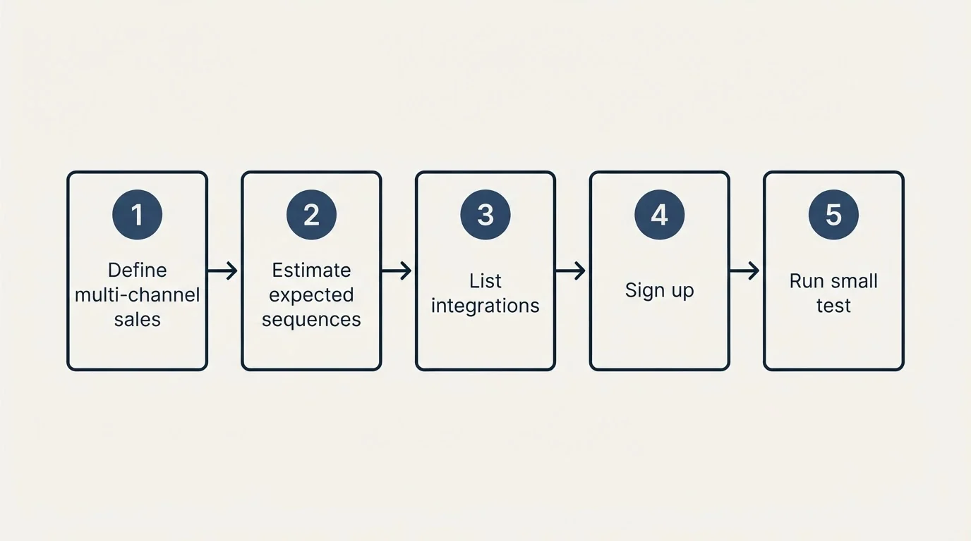 Step sequence: Getting Started Checklist (Define multi-channel sales, Estimate expected sequences, List integrations, Sign up)