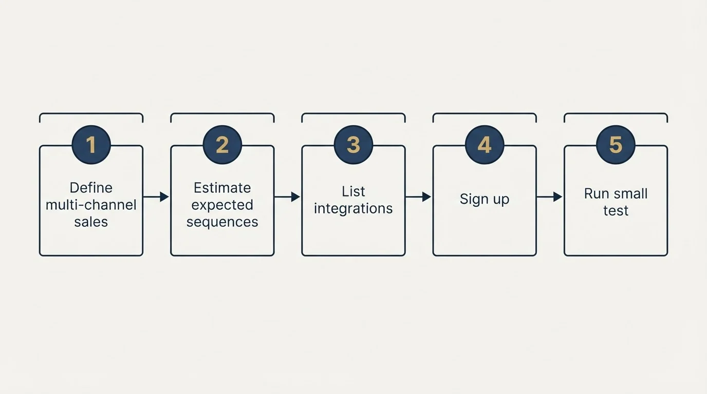 Step sequence: Getting Started Checklist (Define multi-channel sales, Estimate expected sequences, List integrations, Sign up)