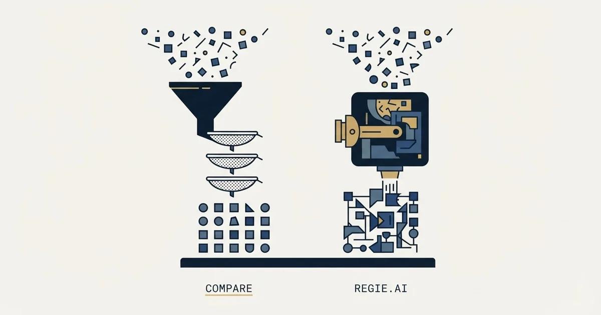 Editorial illustration for vs Regie.ai