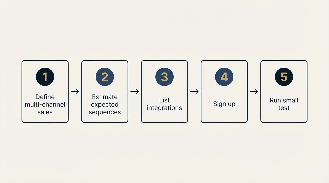 Step sequence: Getting Started Checklist (Define multi-channel sales, Estimate expected sequences, List integrations, Sign up)