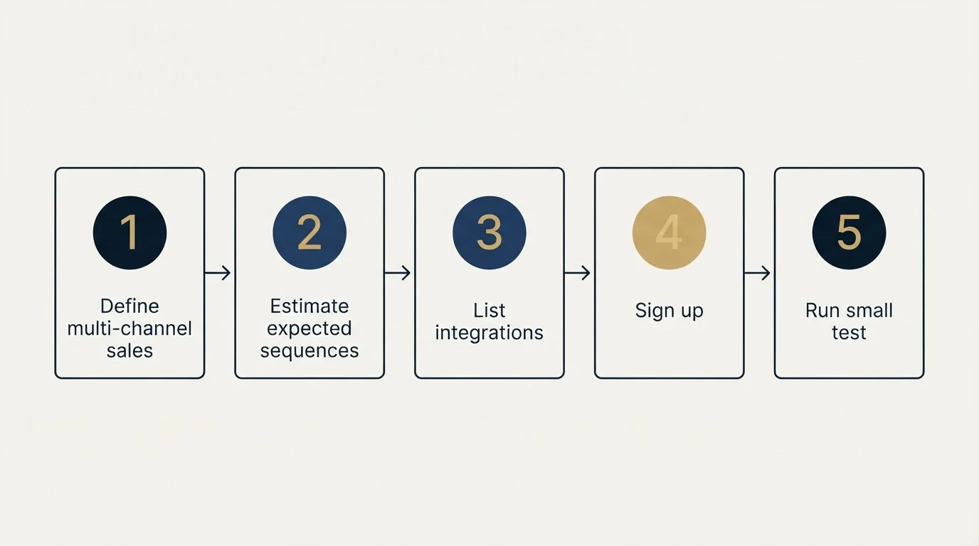 Step sequence: Getting Started Checklist (Define multi-channel sales, Estimate expected sequences, List integrations, Sign up)