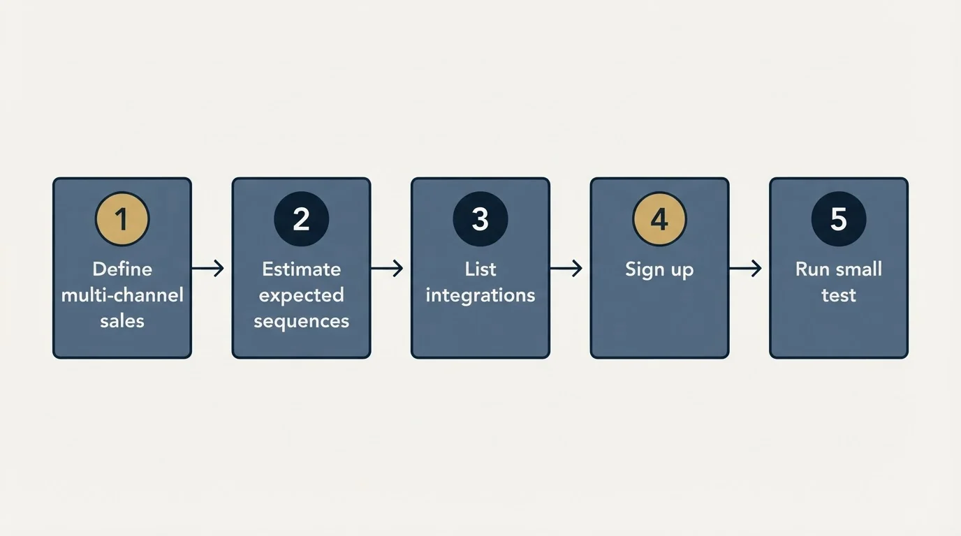 Step sequence: Getting Started Checklist (Define multi-channel sales, Estimate expected sequences, List integrations, Sign up)