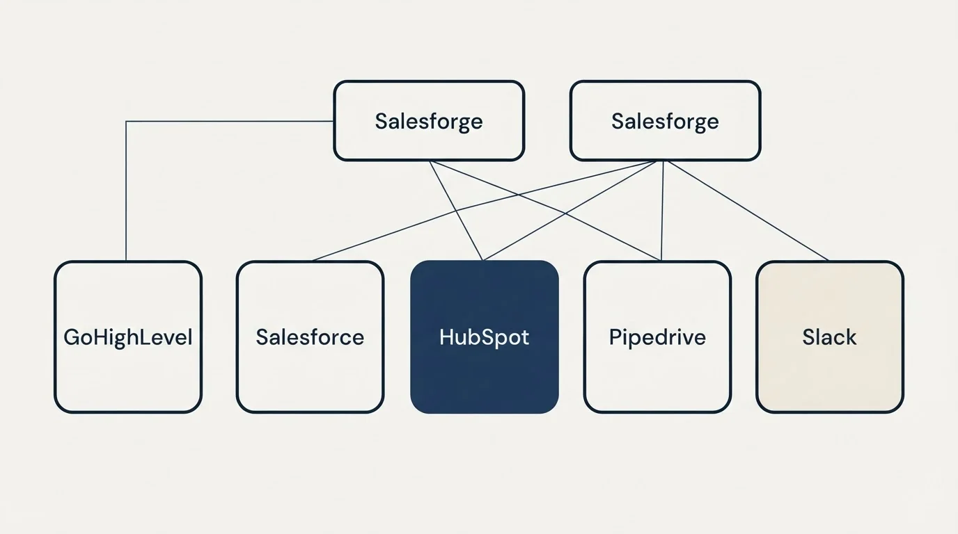 Integration grid: Integration Ecosystem (Salesforge, Salesforce, HubSpot, Pipedrive)