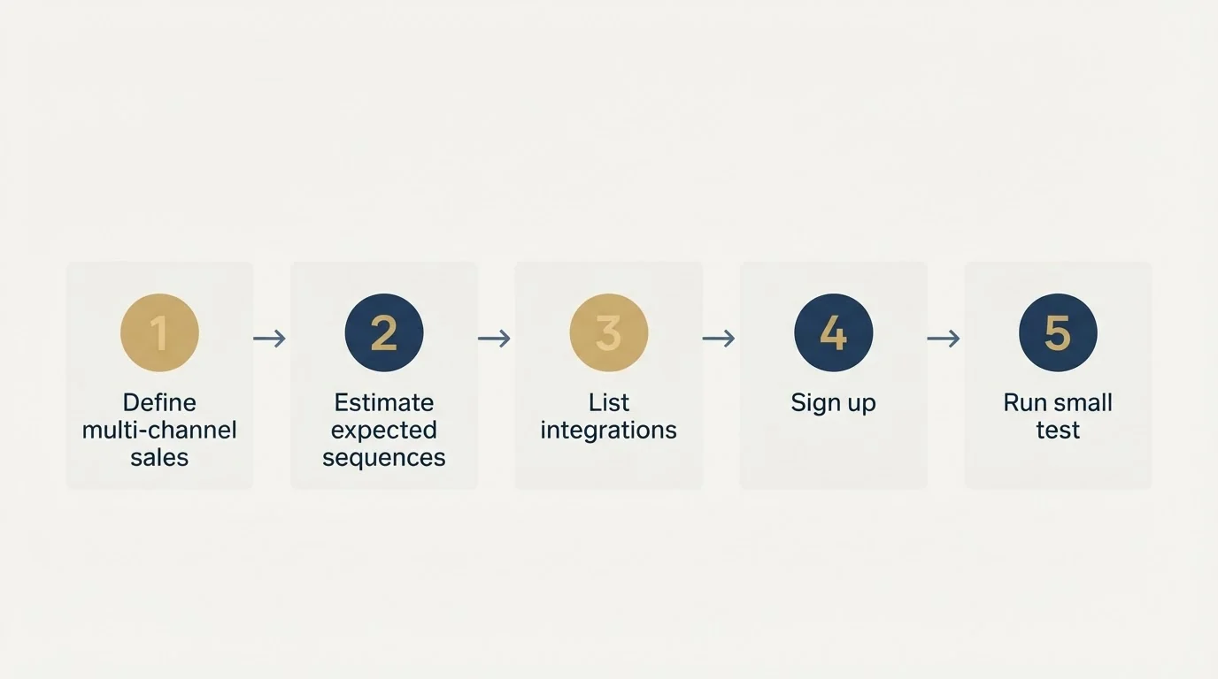 Step sequence: Getting Started Checklist (Define multi-channel sales, Estimate expected sequences, List integrations, Sign up)