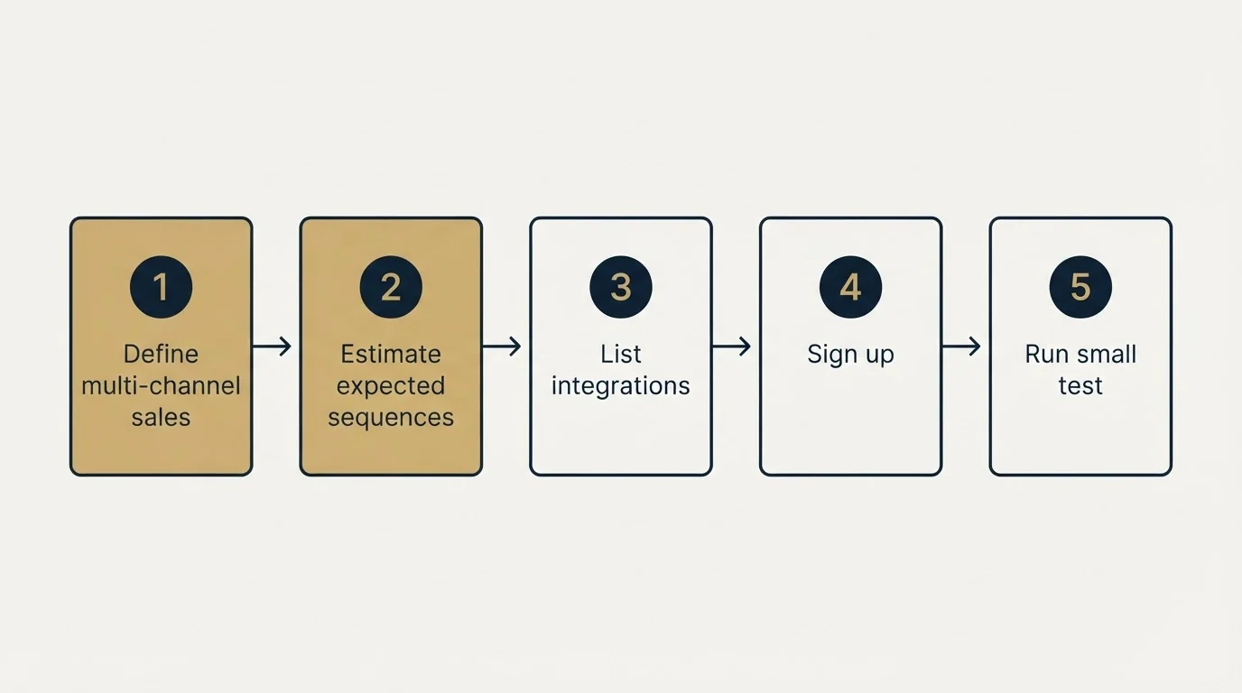 Step sequence: Getting Started Checklist (Define multi-channel sales, Estimate expected sequences, List integrations, Sign up)