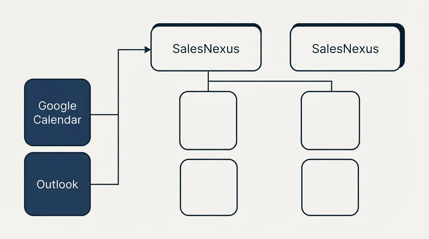 Integration grid: Integration Ecosystem (SalesNexus, Google Calendar, Outlook)