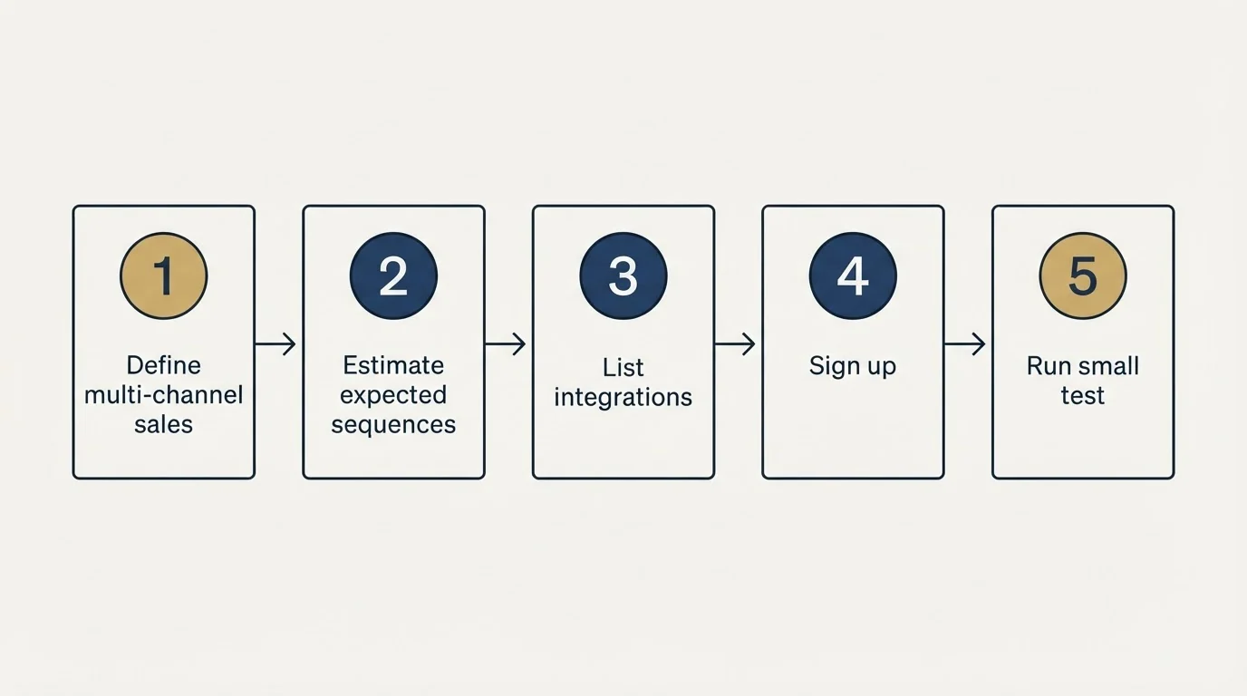 Step sequence: Getting Started Checklist (Define multi-channel sales, Estimate expected sequences, List integrations, Sign up)