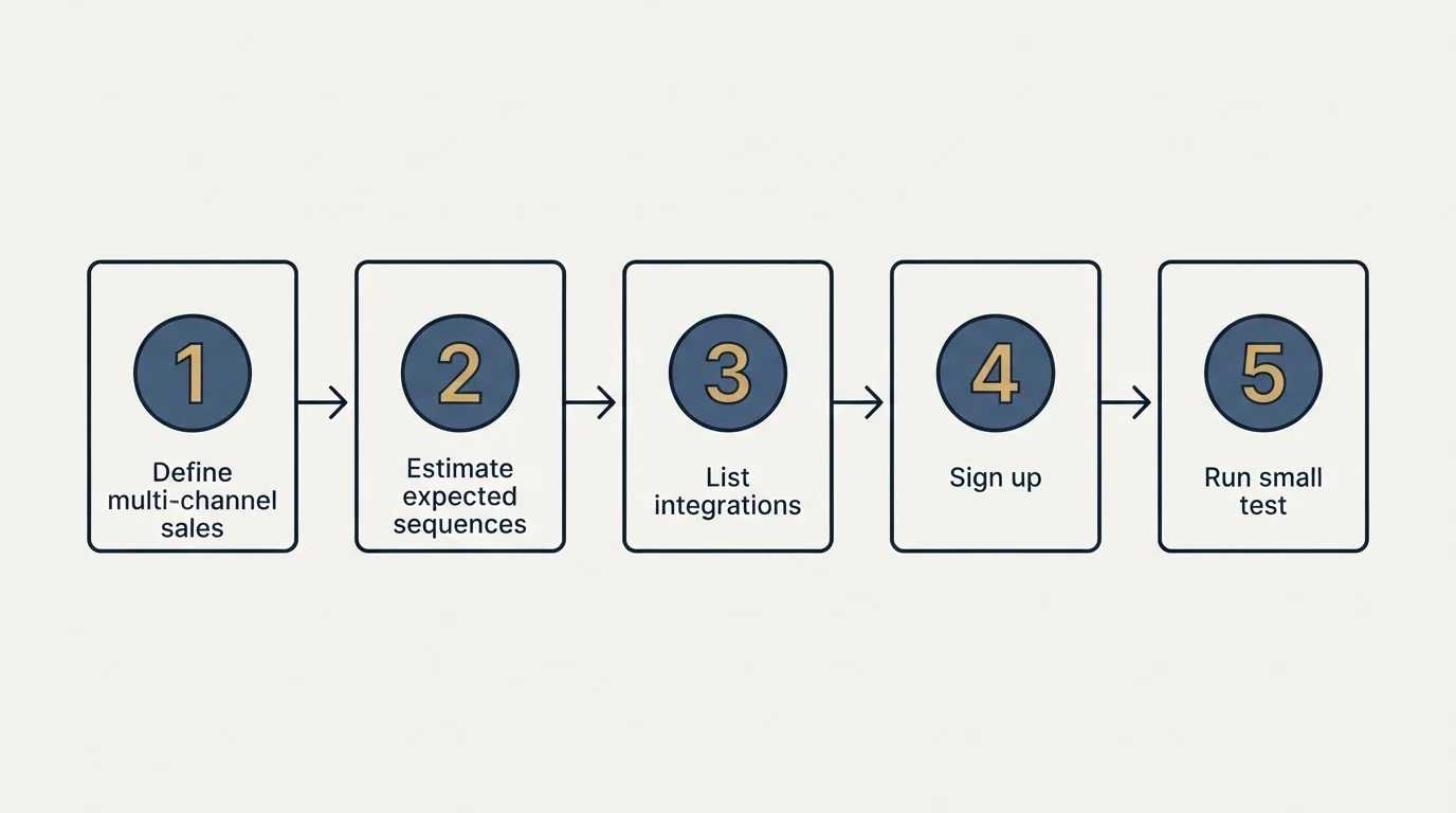 Step sequence: Getting Started Checklist (Define multi-channel sales, Estimate expected sequences, List integrations, Sign up)
