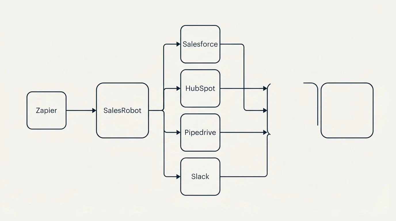 Integration flow: Integration Ecosystem (SalesRobot, Salesforce, HubSpot, Pipedrive)