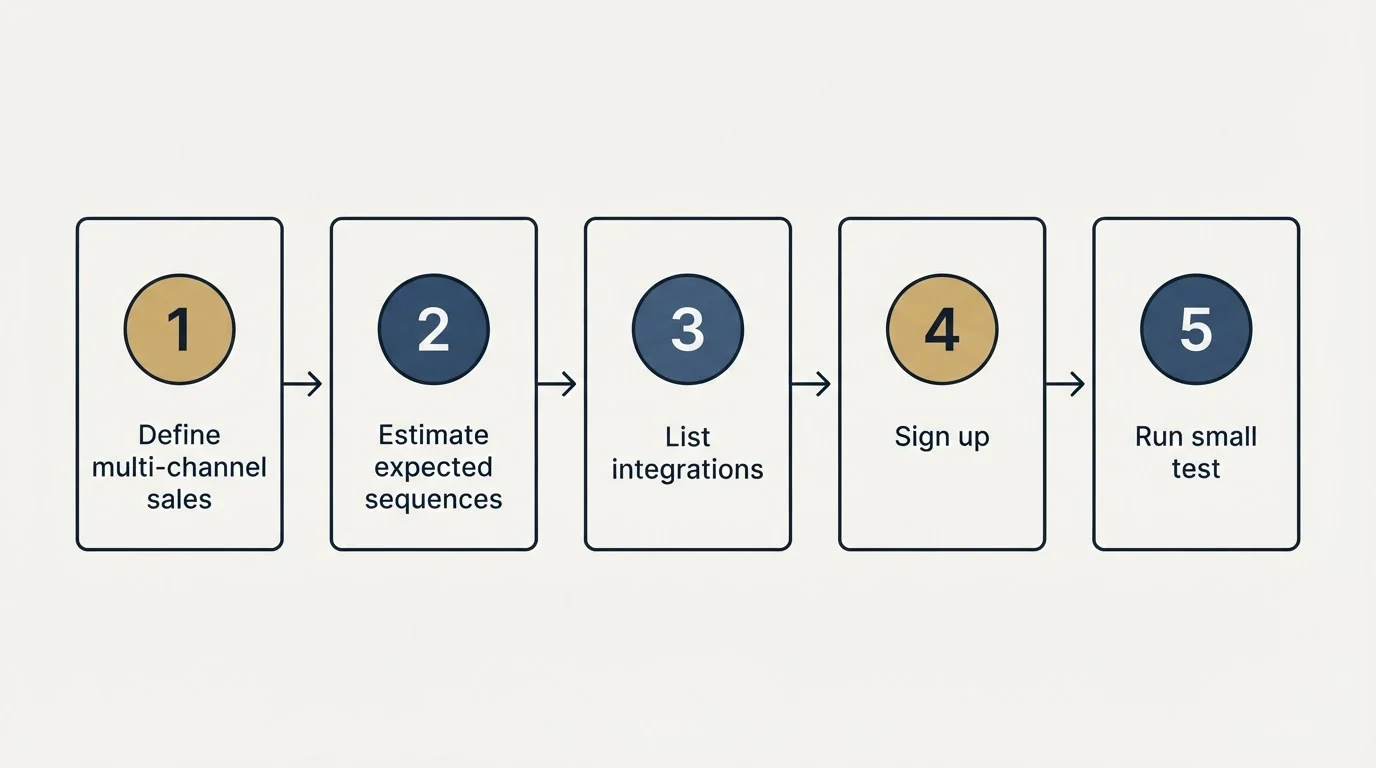 Step sequence: Getting Started Checklist (Define multi-channel sales, Estimate expected sequences, List integrations, Sign up)