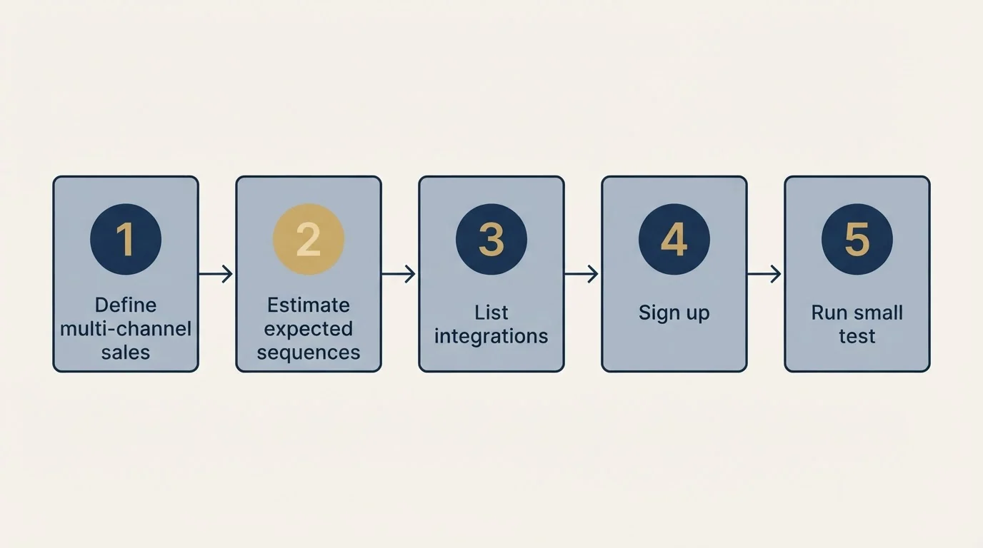 Step sequence: Getting Started Checklist (Define multi-channel sales, Estimate expected sequences, List integrations, Sign up)