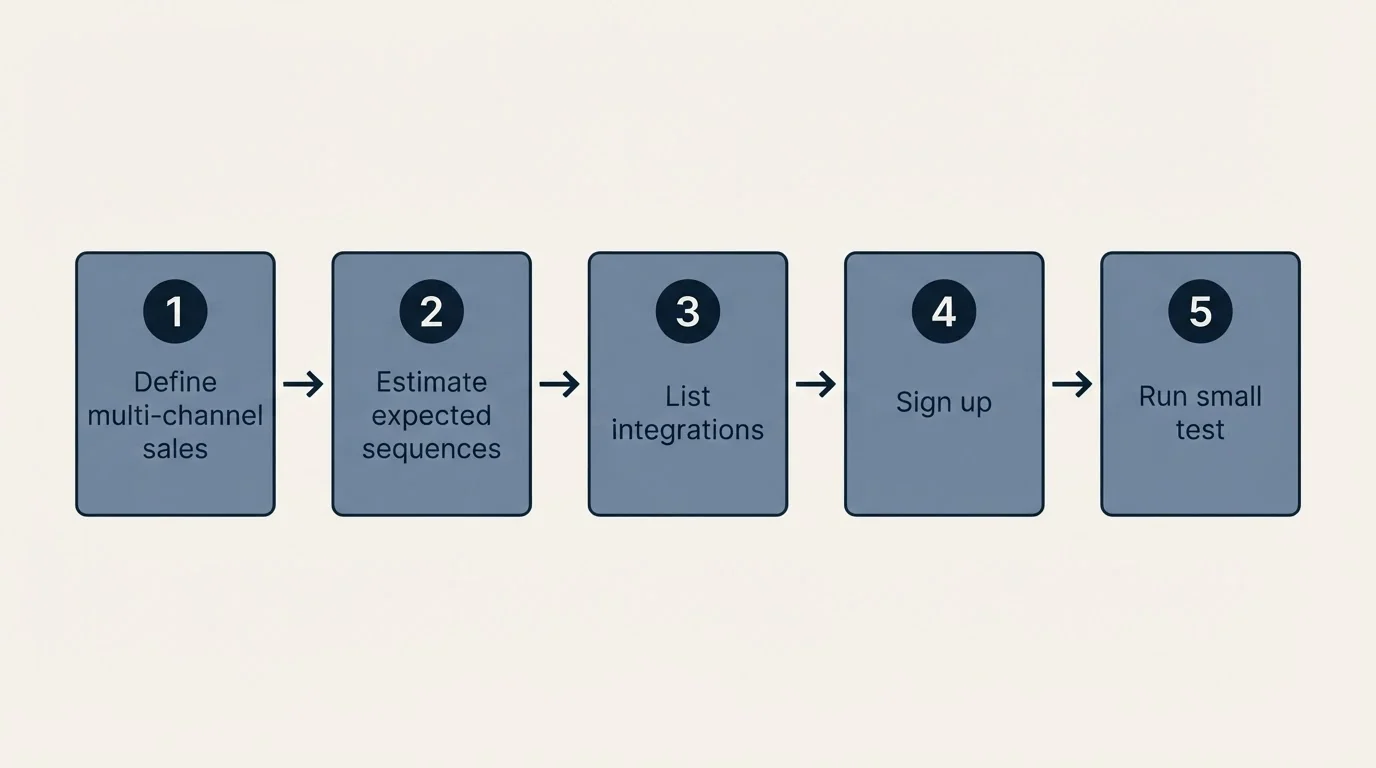 Step sequence: Getting Started Checklist (Define multi-channel sales, Estimate expected sequences, List integrations, Sign up)