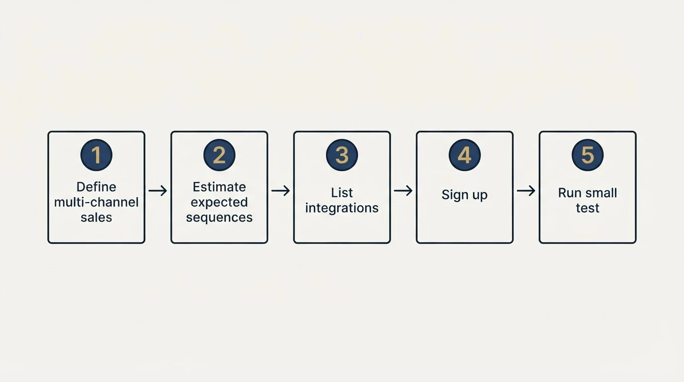 Step sequence: Getting Started Checklist (Define multi-channel sales, Estimate expected sequences, List integrations, Sign up)