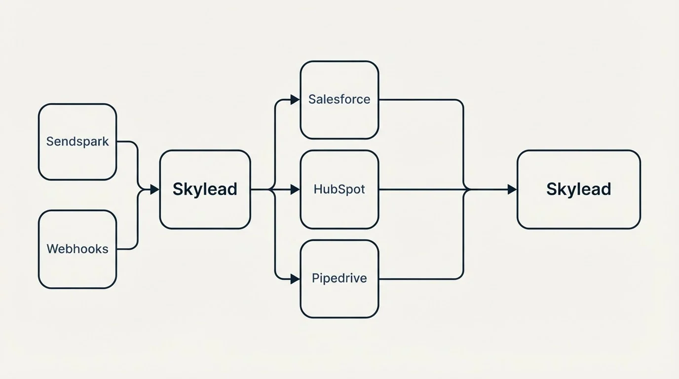 Integration flow: Integration Ecosystem (Skylead, Salesforce, HubSpot, Pipedrive)