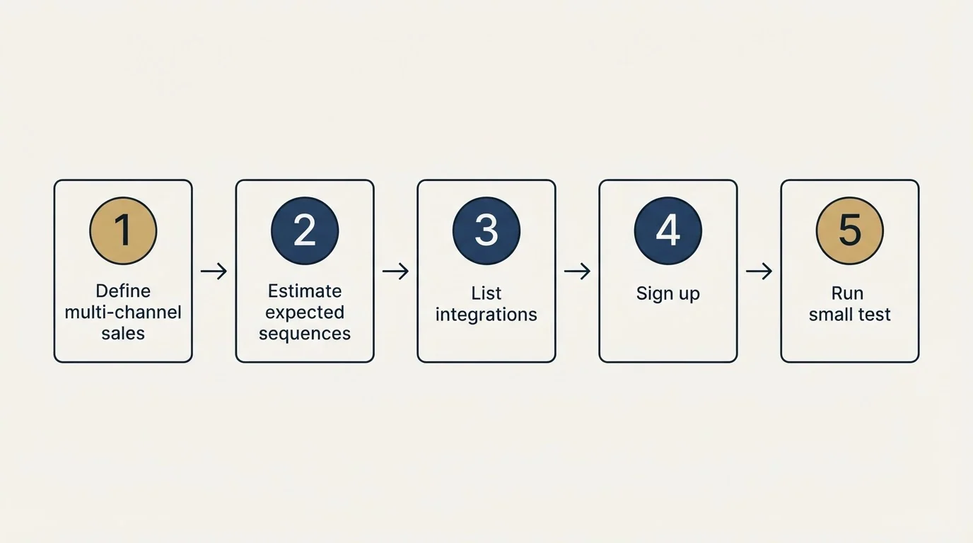Step sequence: Getting Started Checklist (Define multi-channel sales, Estimate expected sequences, List integrations, Sign up)