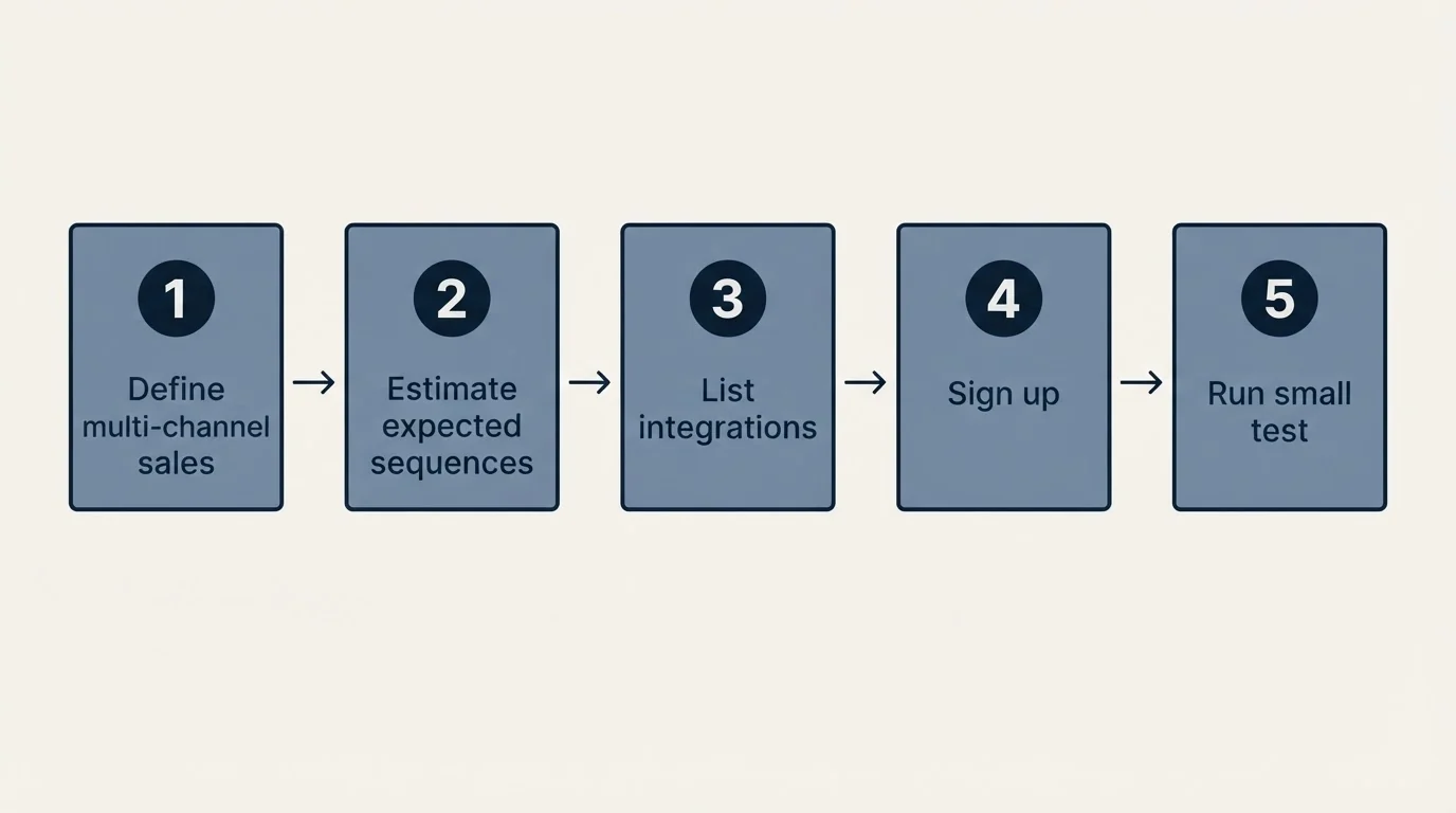 Step sequence: Getting Started Checklist (Define multi-channel sales, Estimate expected sequences, List integrations, Sign up)