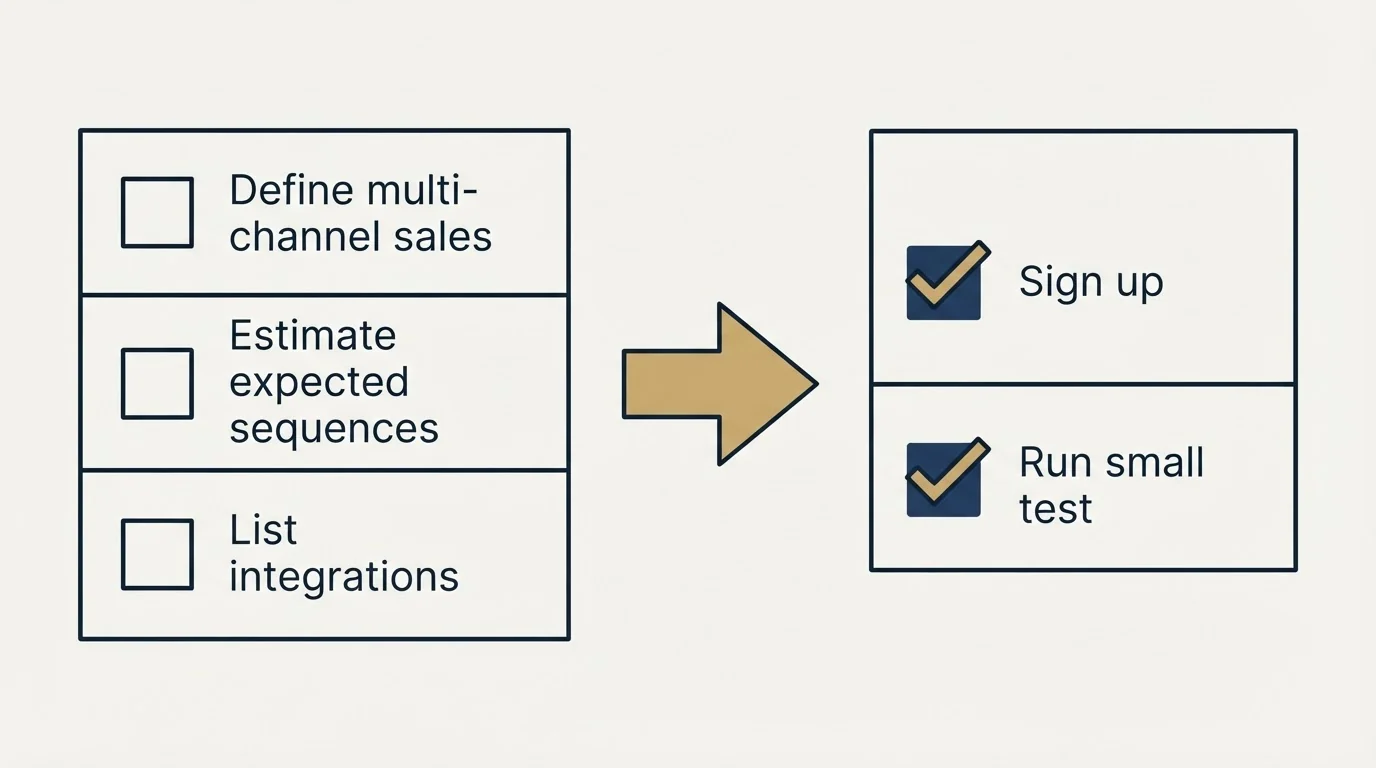Before-and-after steps: Getting Started Checklist (Define multi-channel sales, Estimate expected sequences, List integrations, Sign up)