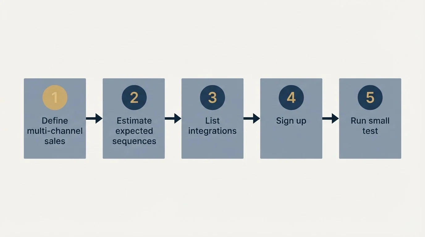 Step sequence: Getting Started Checklist (Define multi-channel sales, Estimate expected sequences, List integrations, Sign up)