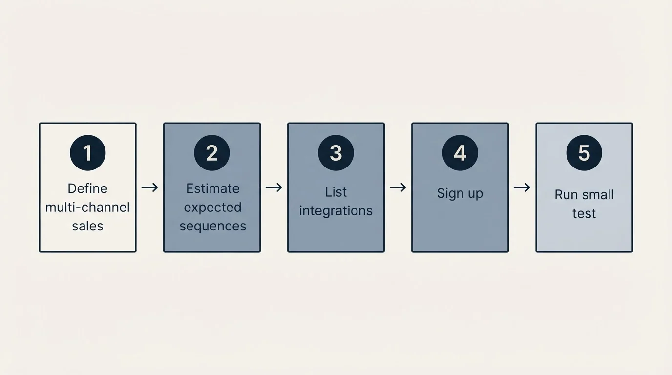 Step sequence: Getting Started Checklist (Define multi-channel sales, Estimate expected sequences, List integrations, Sign up)
