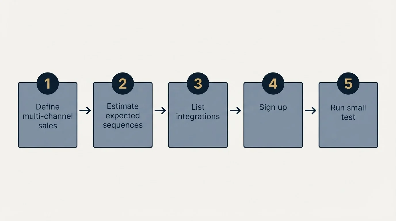 Step sequence: Getting Started Checklist (Define multi-channel sales, Estimate expected sequences, List integrations, Sign up)
