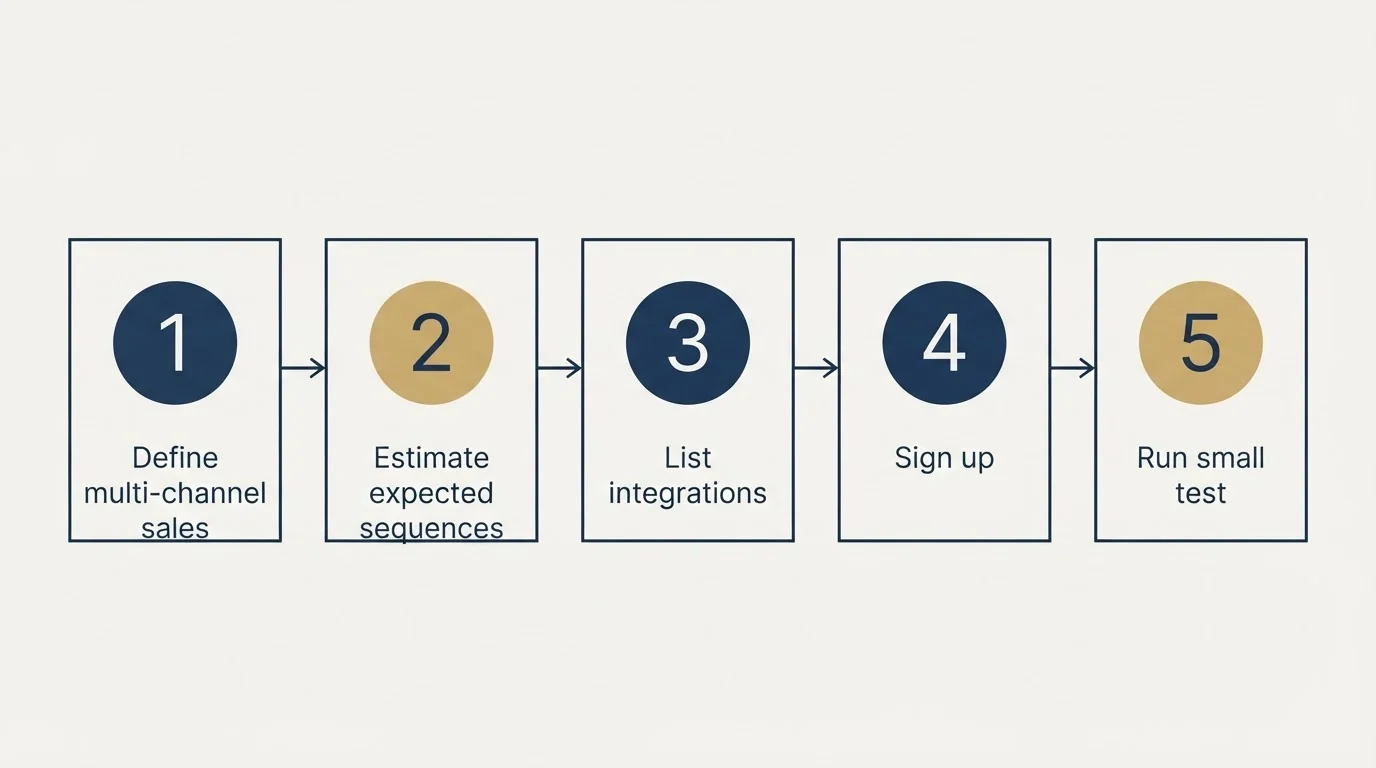 Step sequence: Getting Started Checklist (Define multi-channel sales, Estimate expected sequences, List integrations, Sign up)