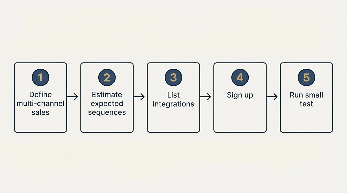 Step sequence: Getting Started Checklist (Define multi-channel sales, Estimate expected sequences, List integrations, Sign up)