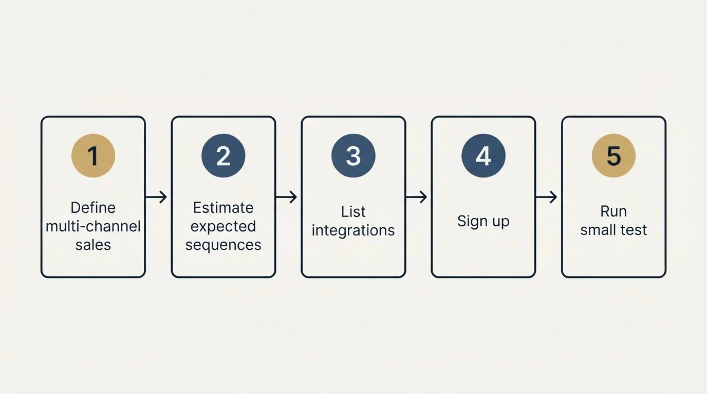 Step sequence: Getting Started Checklist (Define multi-channel sales, Estimate expected sequences, List integrations, Sign up)