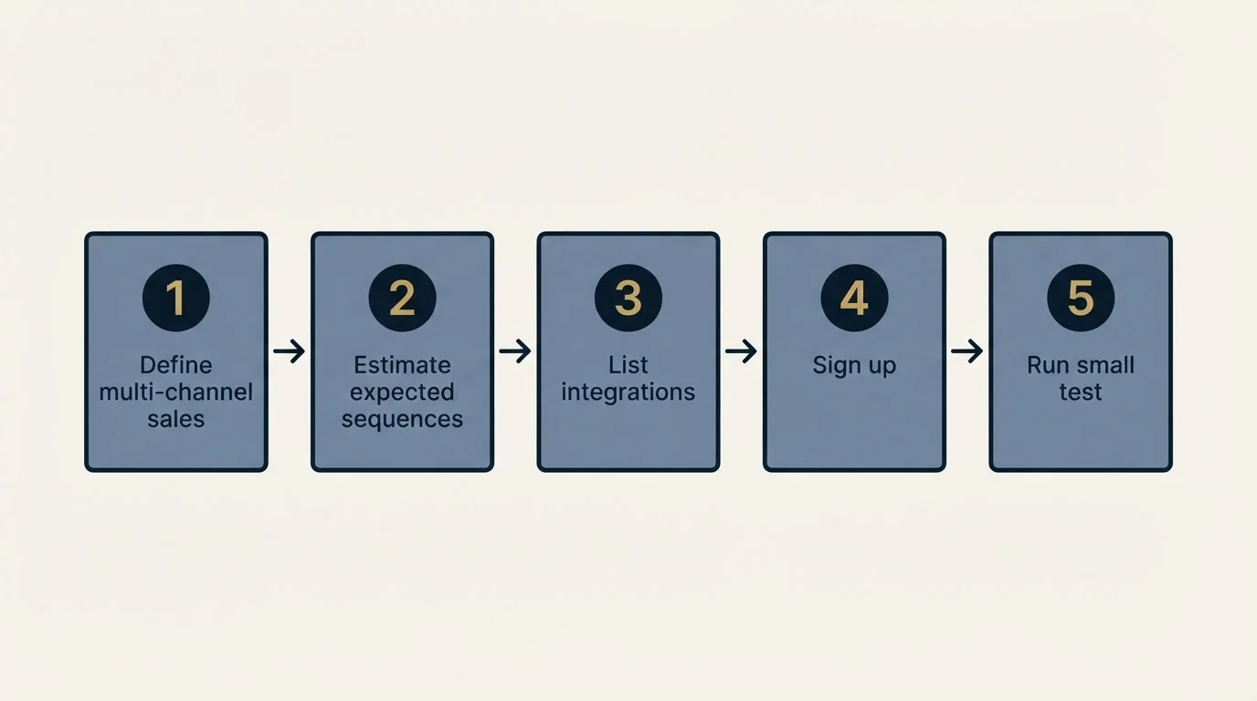 Step sequence: Getting Started Checklist (Define multi-channel sales, Estimate expected sequences, List integrations, Sign up)