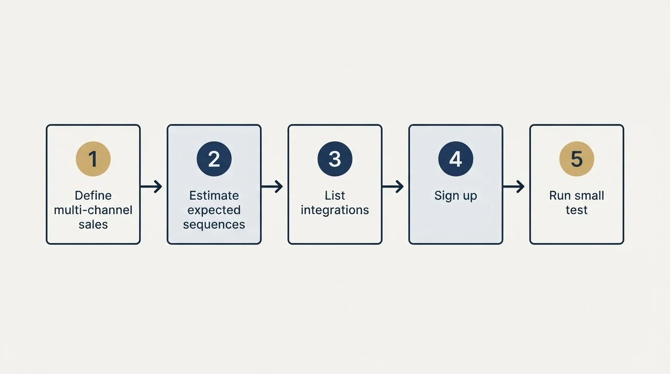 Step sequence: Getting Started Checklist (Define multi-channel sales, Estimate expected sequences, List integrations, Sign up)