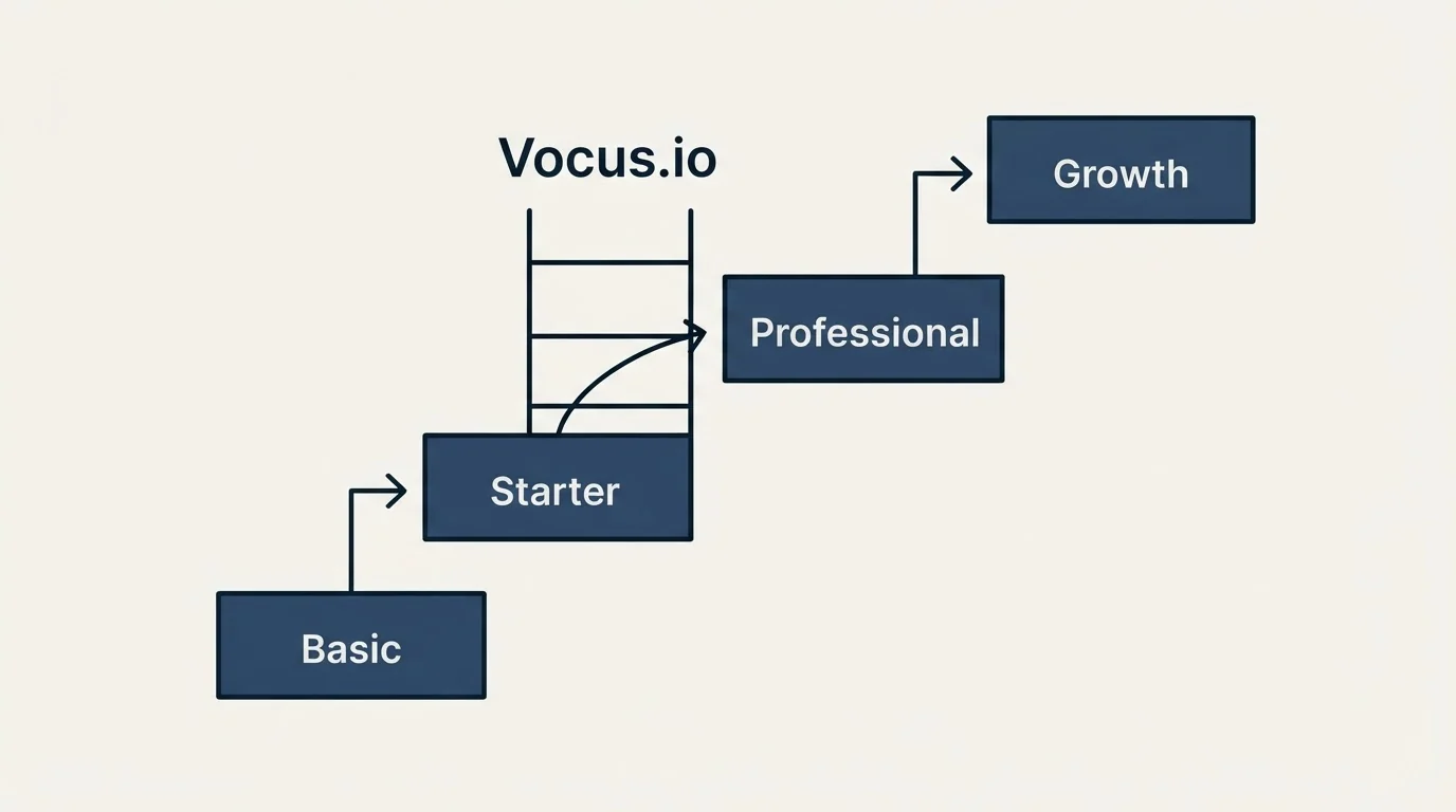 Pricing ladder: Pricing Comparison (Vocus.io, Basic, Starter, Professional)
