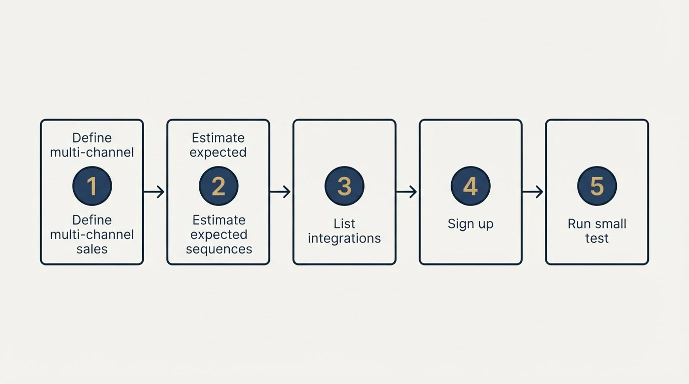 Step sequence: Getting Started Checklist (Define multi-channel sales, Estimate expected sequences, List integrations, Sign up)