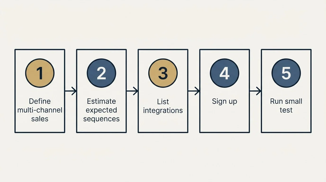 Step sequence: Getting Started Checklist (Define multi-channel sales, Estimate expected sequences, List integrations, Sign up)