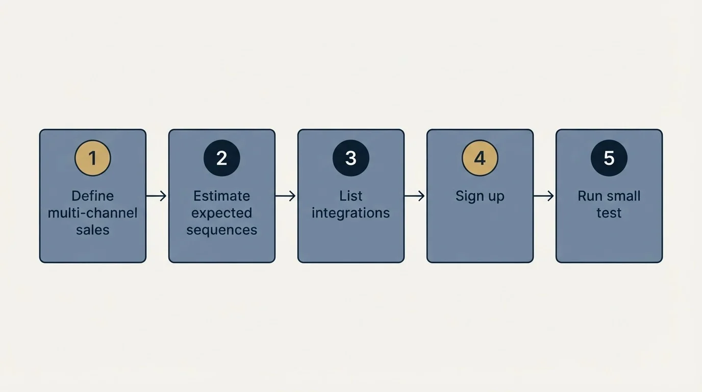 Step sequence: Getting Started Checklist (Define multi-channel sales, Estimate expected sequences, List integrations, Sign up)