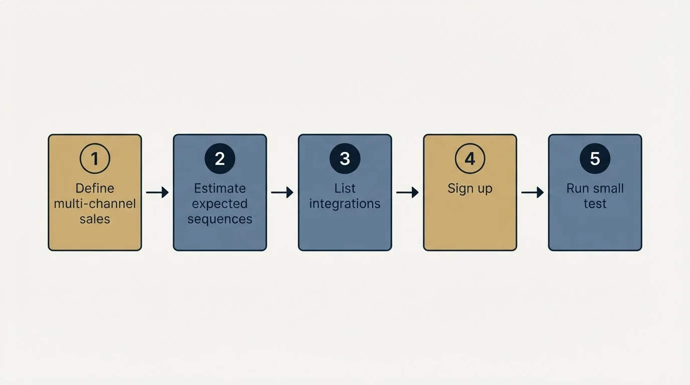 Step sequence: Getting Started Checklist (Define multi-channel sales, Estimate expected sequences, List integrations, Sign up)