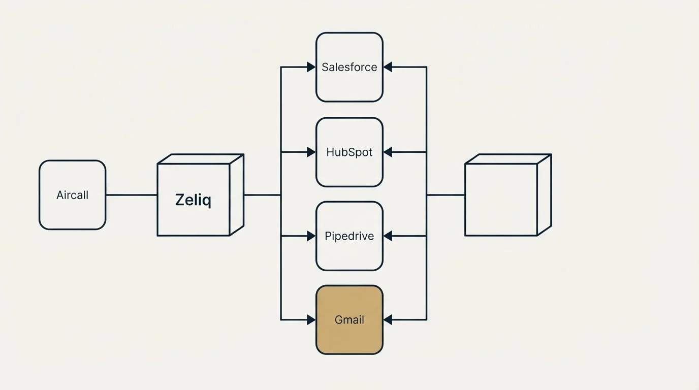 Integration flow: Integration Ecosystem (Zeliq, Salesforce, HubSpot, Pipedrive)
