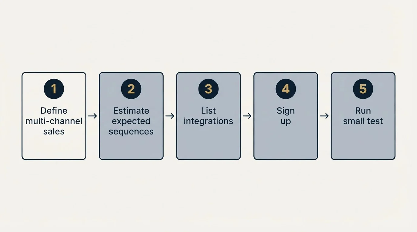 Step sequence: Getting Started Checklist (Define multi-channel sales, Estimate expected sequences, List integrations, Sign up)