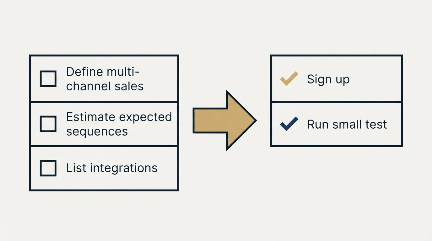 Before-and-after steps: Getting Started Checklist (Define multi-channel sales, Estimate expected sequences, List integrations, Sign up)