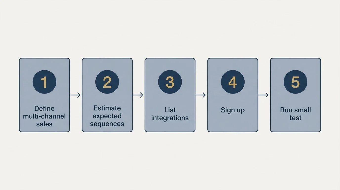 Step sequence: Getting Started Checklist (Define multi-channel sales, Estimate expected sequences, List integrations, Sign up)