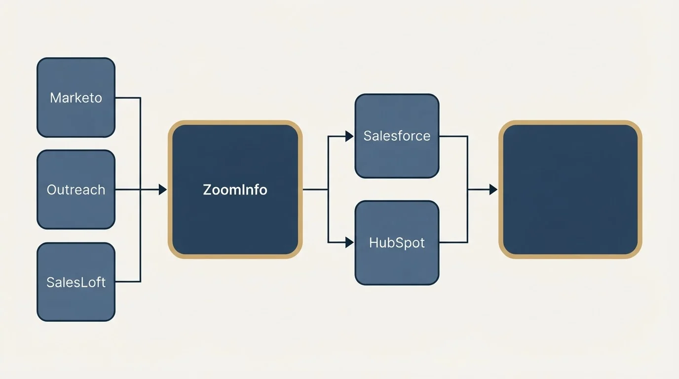 Integration flow: Integration Ecosystem (ZoomInfo, Salesforce, HubSpot, Marketo)