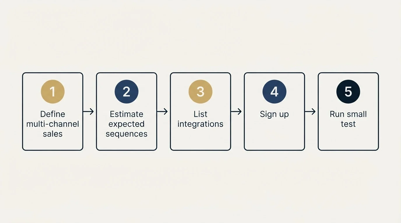 Step sequence: Getting Started Checklist (Define multi-channel sales, Estimate expected sequences, List integrations, Sign up)